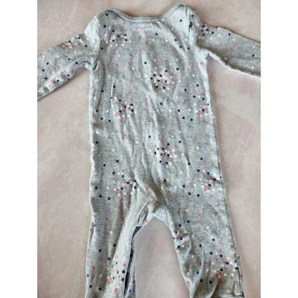 Carters 12 month baby girl little sister long sleeve bodysuit grey confetti polk